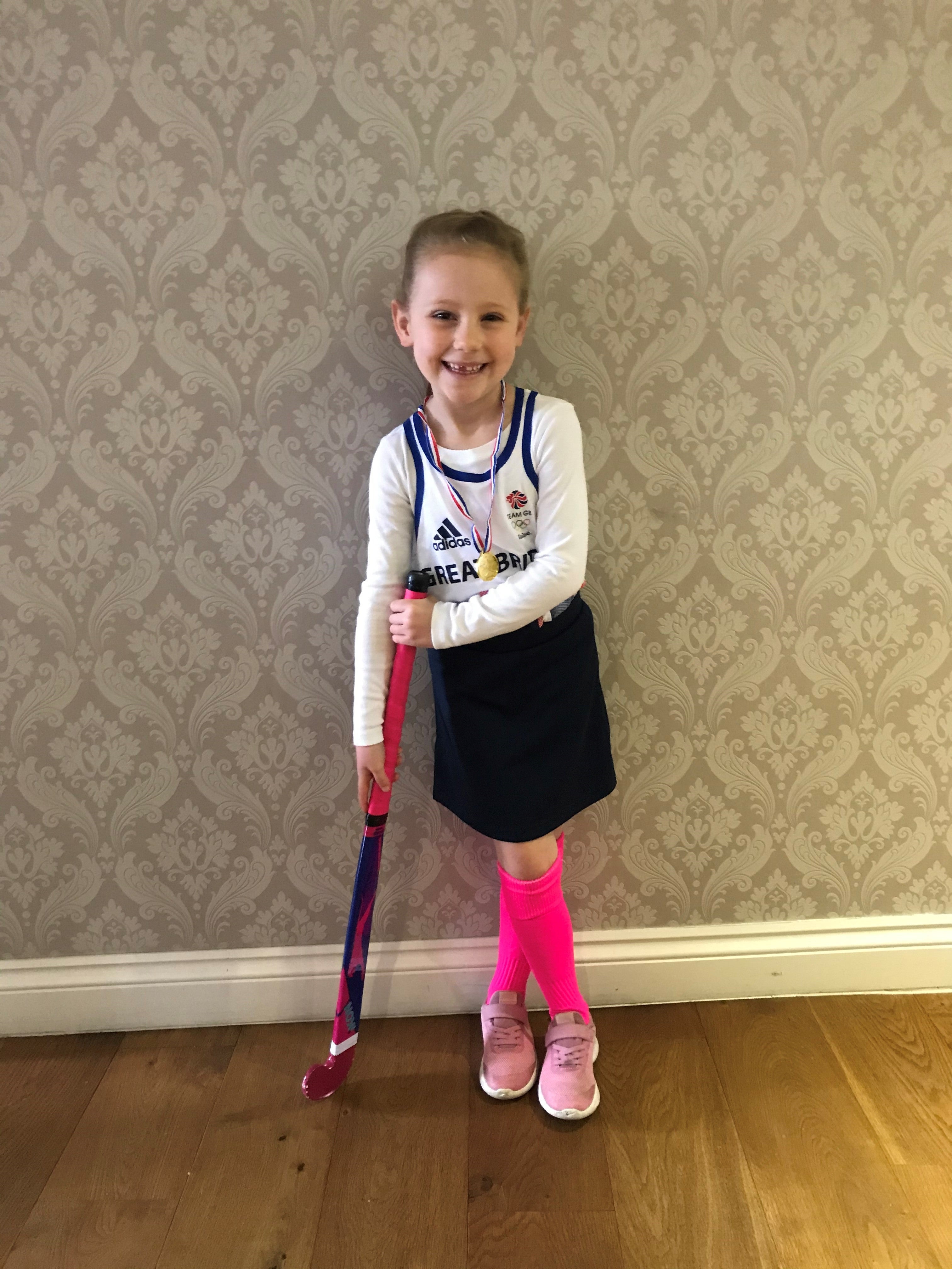 Ella dressed as Olympic Champion Hollie Pearne-Webb for Sport Relief